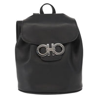 Salvatore Ferragamo Gancini Flap Drawstring Backpack Leather Black Leather Backpack Bag (Authentic Pre-Loved)