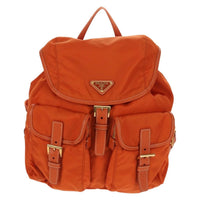 Prada Vela Double Front Pocket Backpack Tessuto With Saffiano Leather Orange Nylon Backpack Bag (Authentic Pre-Loved)