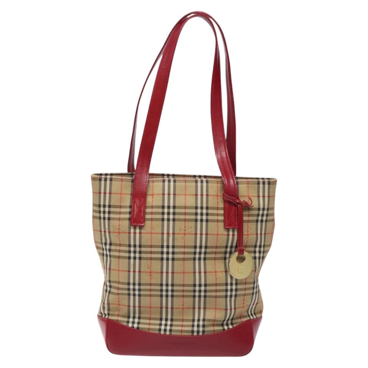Burberry Burberry Nova Check Tote Canvas And Leather Red Canvas Tote Bag Bag (Pre-Loved)