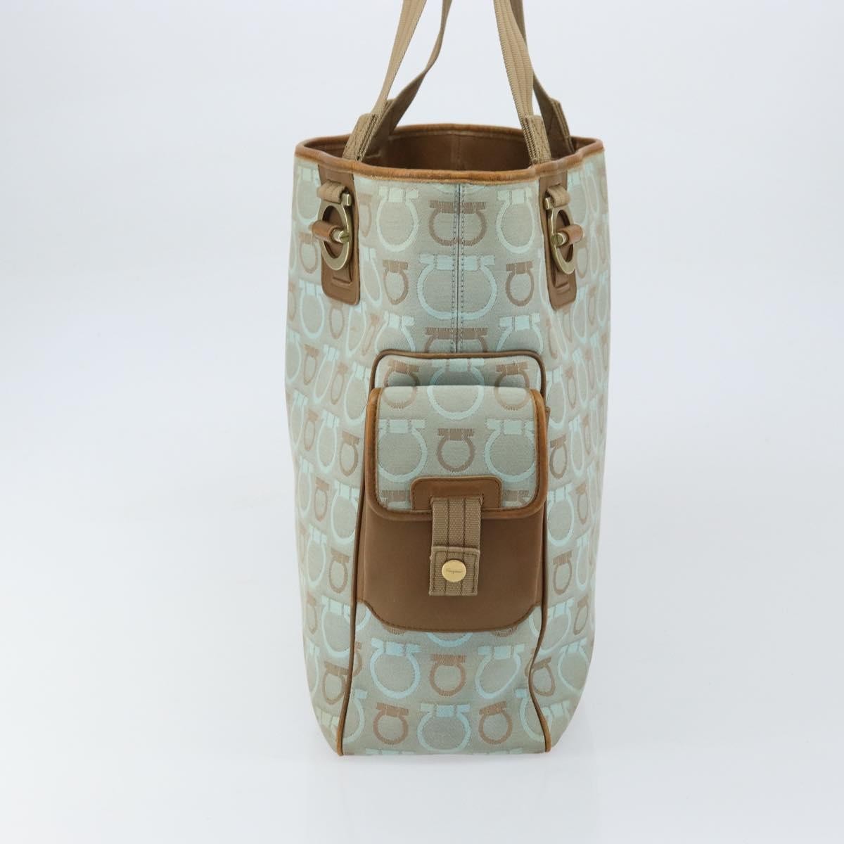 Salvatore Ferragamo Gancini Tote Gancini Canvas Blue Canvas Tote Bag Bag (Authentic Pre-Loved)
