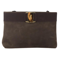 Salvatore Ferragamo Vala Shoulder Bag Suede Brown Suede Shoulder Bag Bag (Authentic Pre-Loved)