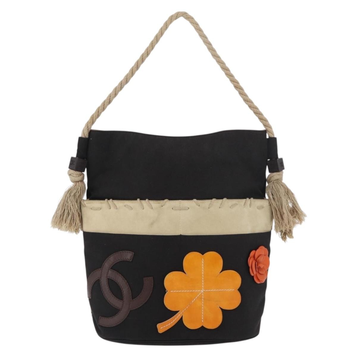 Chanel Camellia Shoulderbag Canvas Black Canvas Shoulder Bag Bag (Pre-Loved)