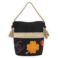 Chanel Camellia Shoulderbag Canvas Black Canvas Shoulder Bag Bag (Pre-Loved)