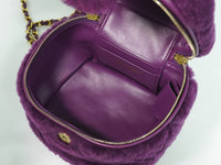 Chanel Coconing Top Handle Vanity Case With Chain Quilted Shearling Purple Faux_Fur Clutche & Pouche Bag (Authentic Pre-Loved)