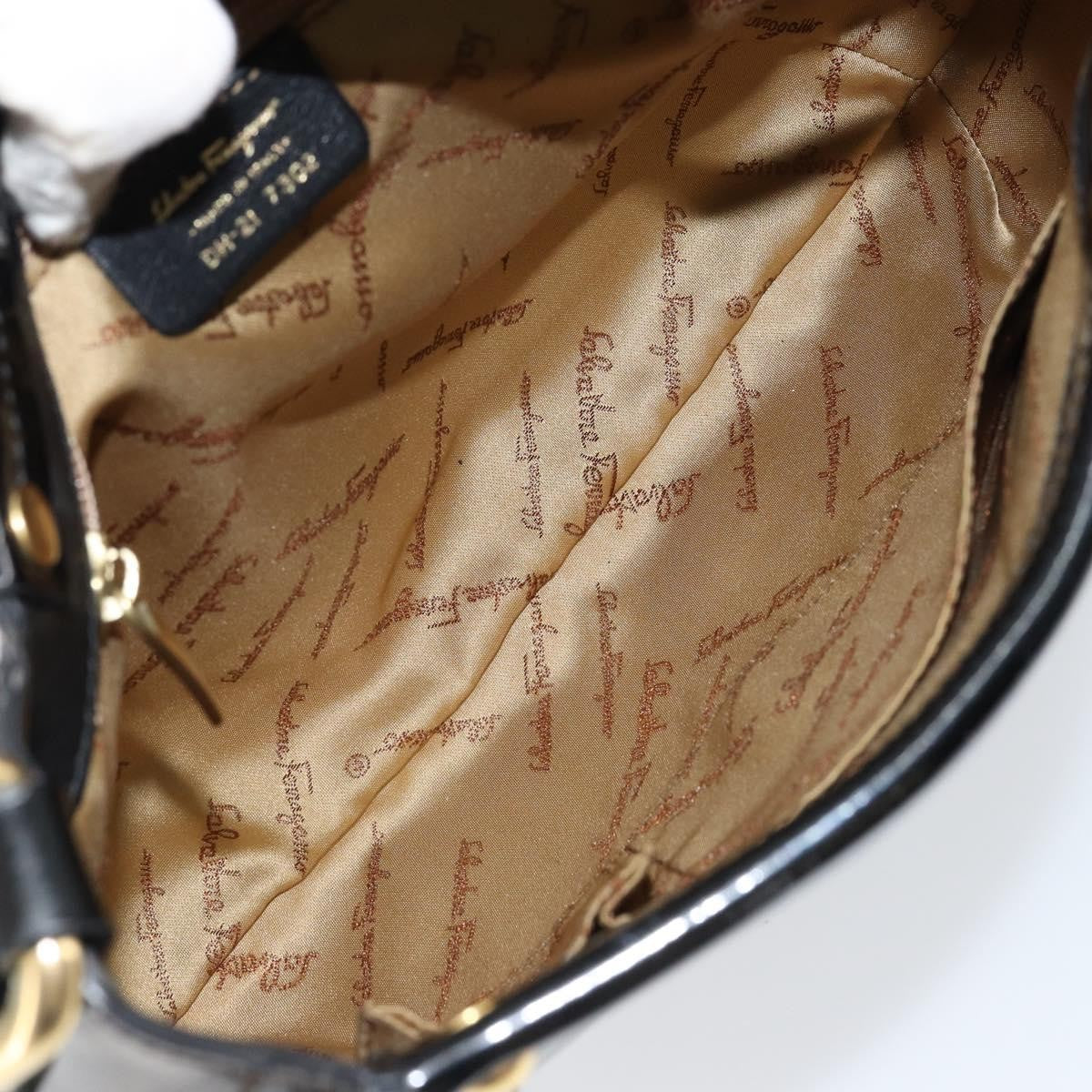 Salvatore Ferragamo Gancini Tote Patent Leather Black Patent_Leather Tote Bag Bag (Authentic Pre-Loved)