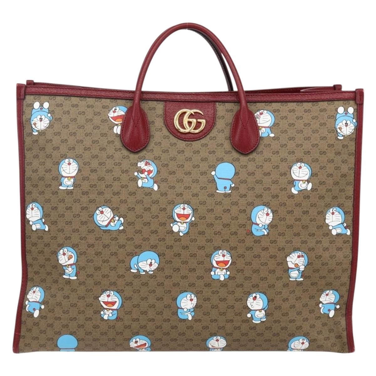 Gucci Doraemon Tote Printed Mini Gg Coated Canvas Beige Pvc Tote Bag Bag (Authentic Pre-Loved)