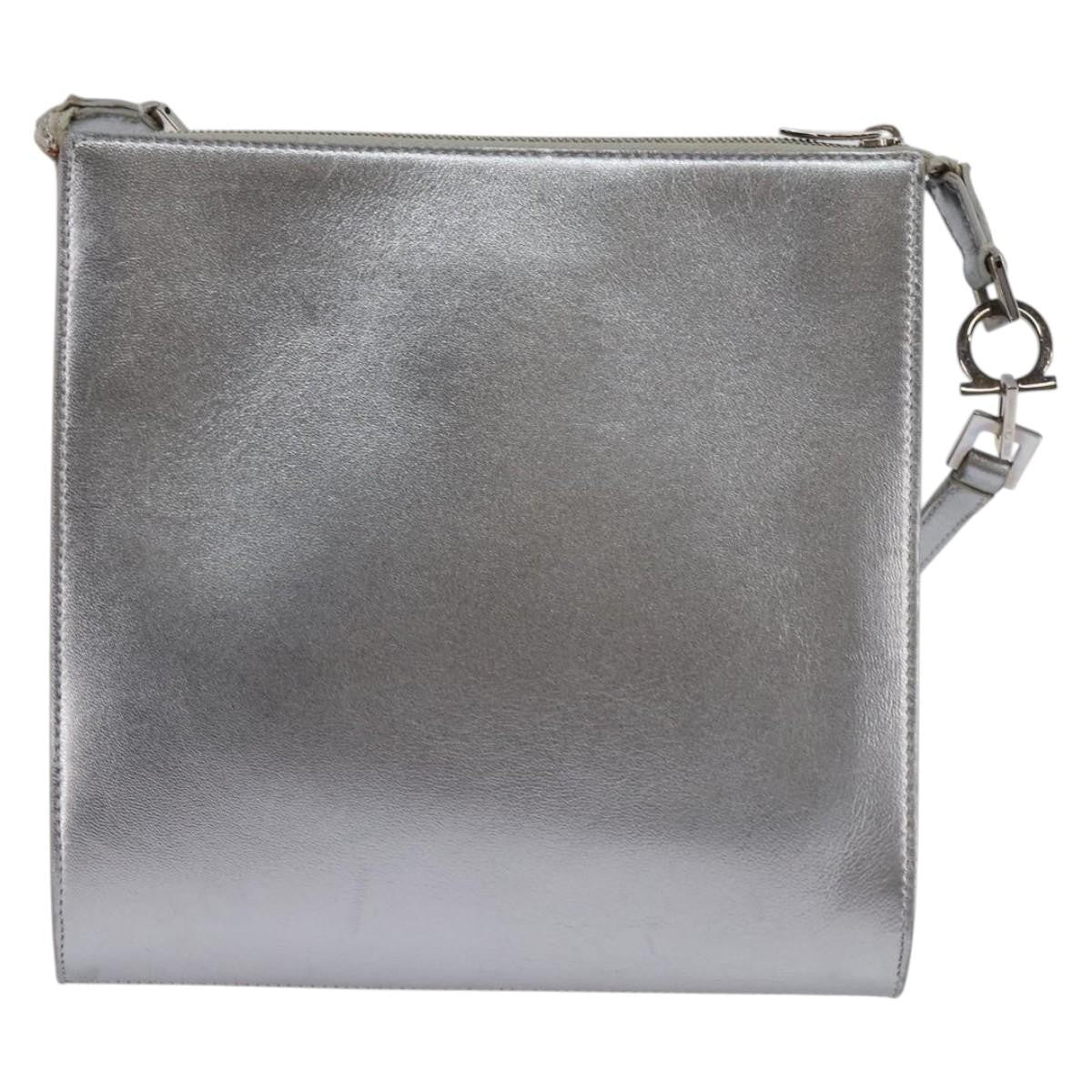 Salvatore Ferragamo Gancini Shoulder Bag Leather Silver Leather Shoulder Bag Bag (Authentic Pre-Loved)