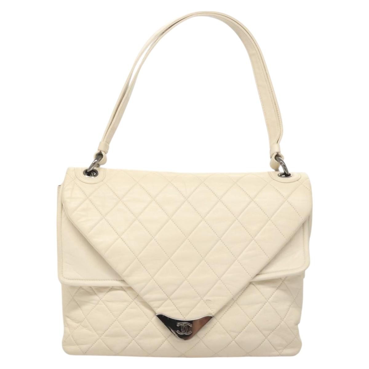 Chanel Chanel Padded Envelope Flap Bag Quilted Aged Calfskin White Leather Shoulder Bag Bag (Pre-Loved)