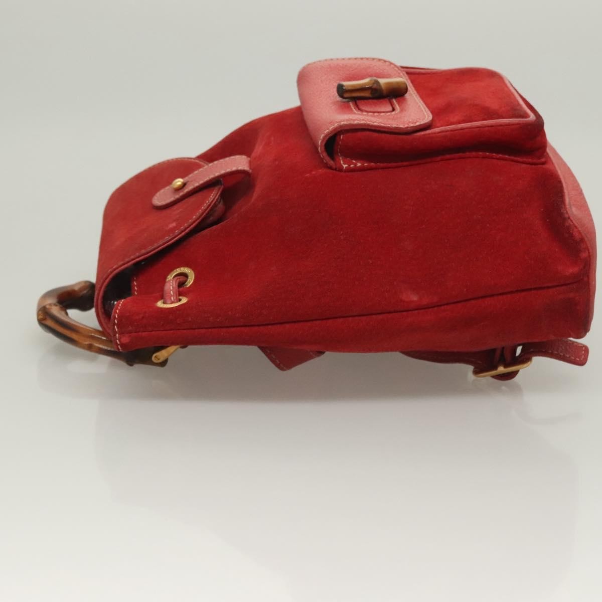 Gucci Vintage Bamboo Backpack Suede Red Suede Backpack Bag