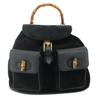 Gucci Vintage Bamboo Backpack Suede Black Suede Backpack Bag (Authentic Pre-Loved)
