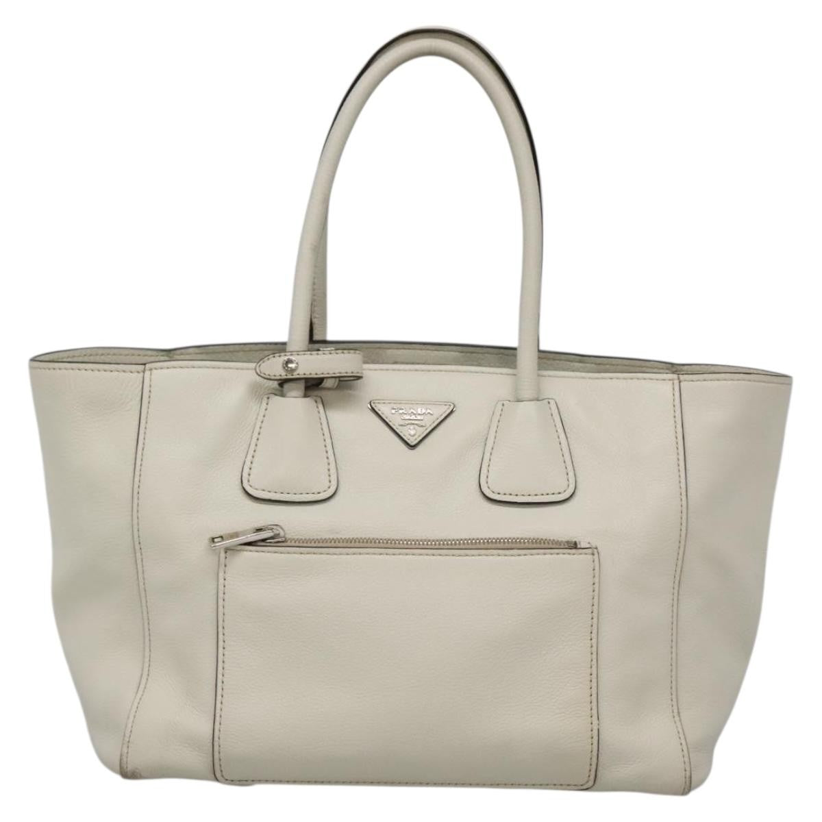 Prada Front Pocket Wing Convertible Tote Vitello Daino White Leather Tote Bag Bag (Authentic Pre-Loved)