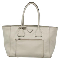 Prada Front Pocket Wing Convertible Tote Vitello Daino White Leather Tote Bag Bag (Authentic Pre-Loved)