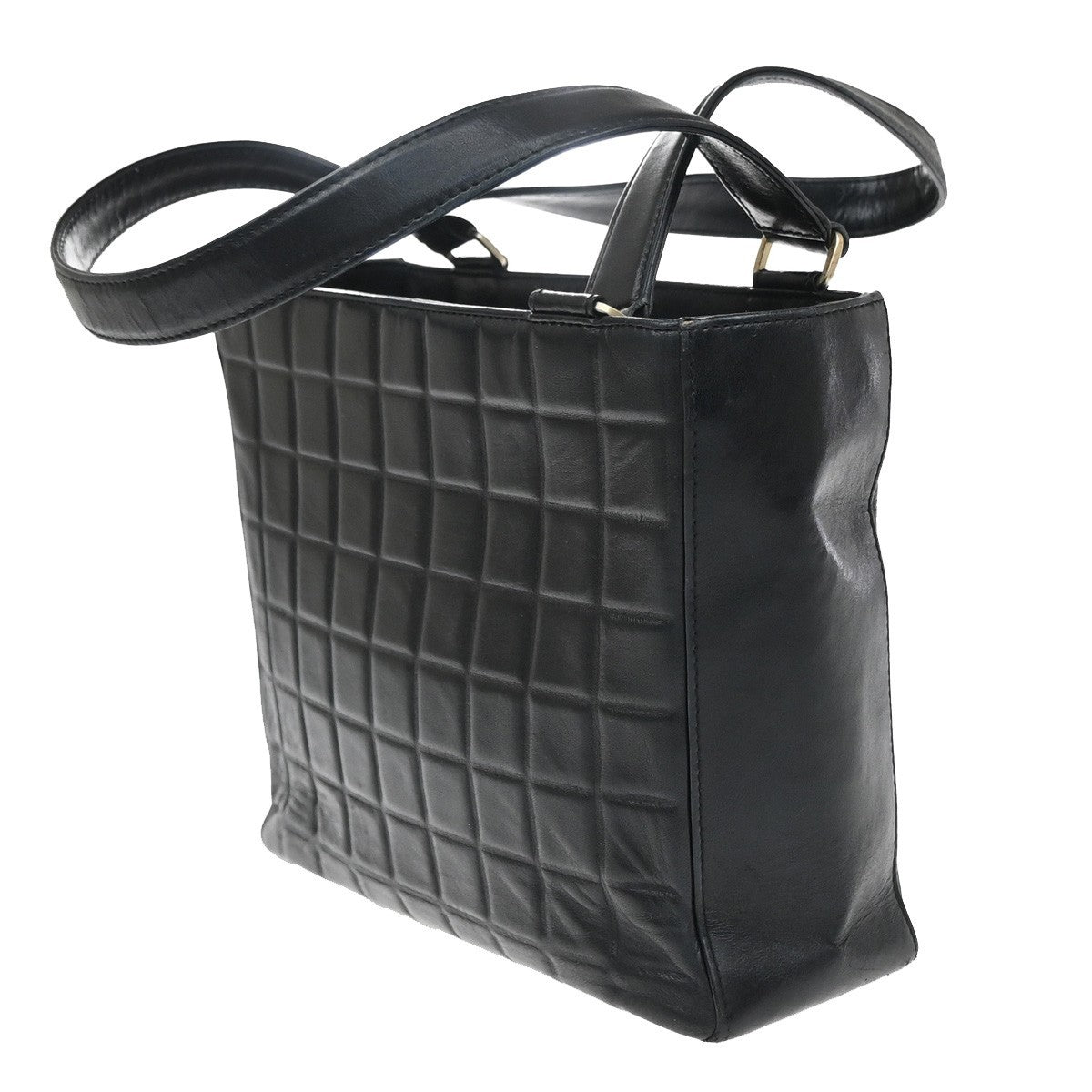 Chanel Chanel Chocolate Bar Cc Tote Quilted Leather Black Leather Tote Bag Bag (Authentic Pre-Loved)