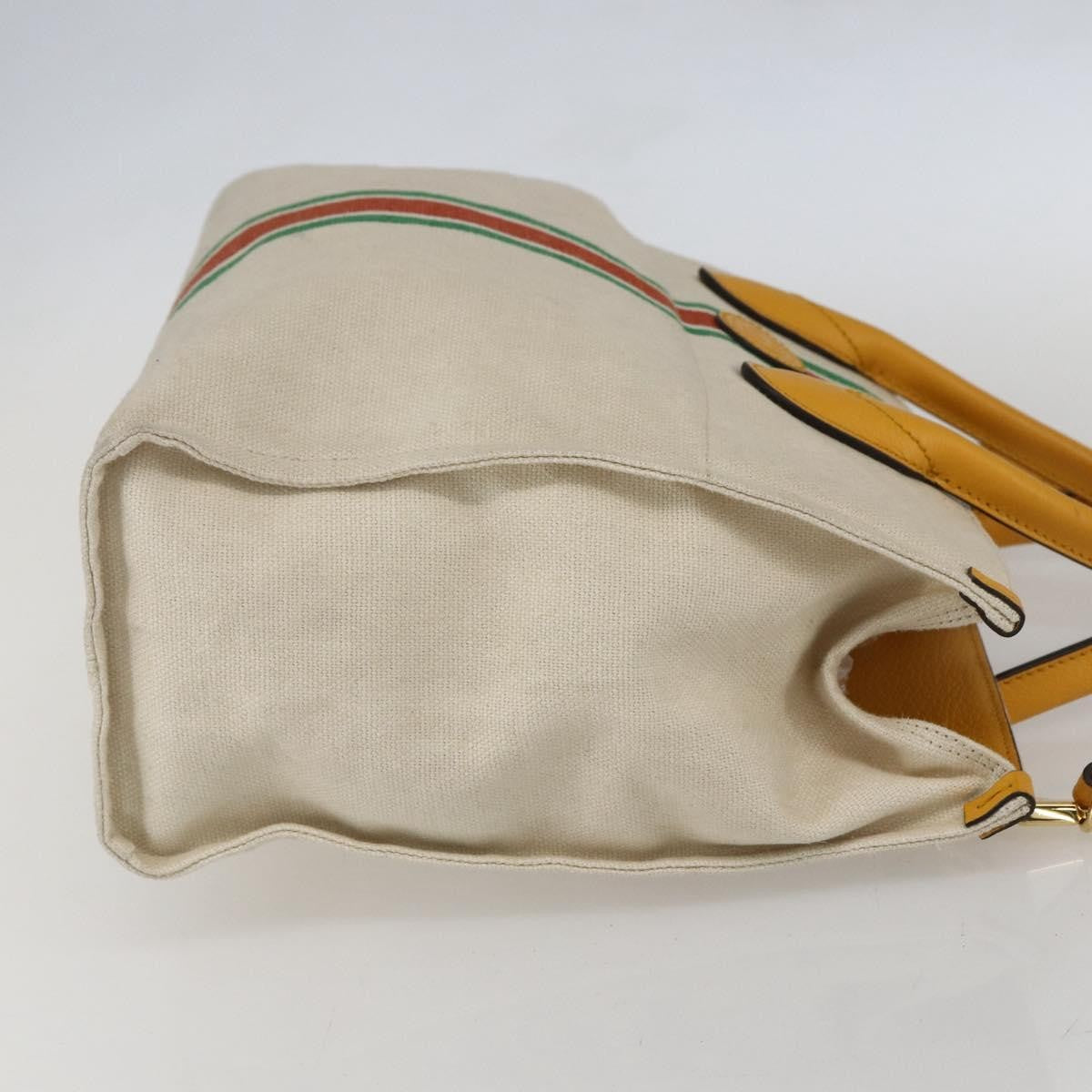 Gucci Foldable Web Tote Canvas With Leather Beige Canvas Tote Bag Bag (Authentic Pre-Loved)