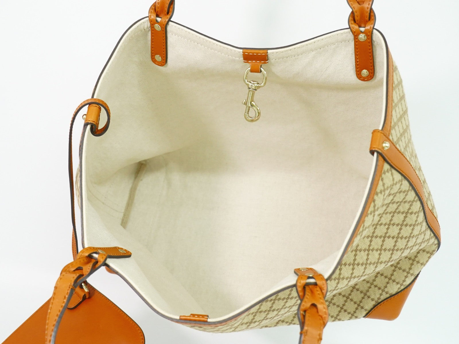 Gucci Craft Tote Diamante Canvas With Leather Beige Canvas Tote Bag Bag (Authentic Pre-Loved)