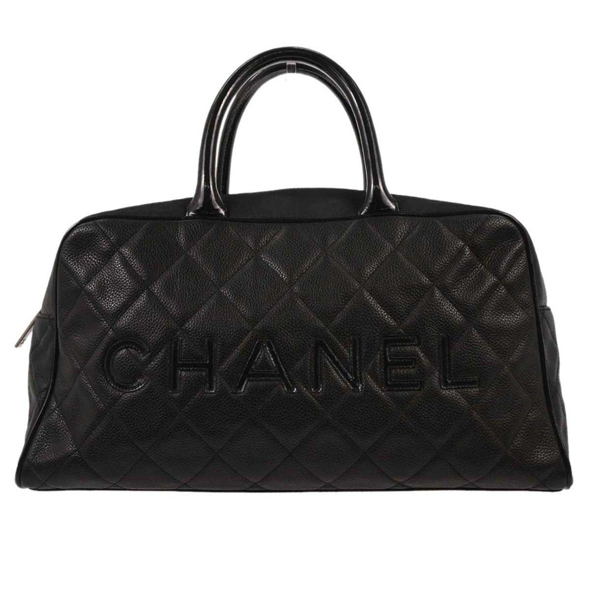 Chanel Embossed Logo Bowler Bag Quilted Caviar Black Leather Travel Bag Bag (Authentic Pre-Loved)