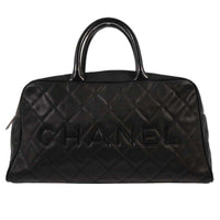 Chanel Embossed Logo Bowler Bag Quilted Caviar Black Leather Travel Bag Bag (Authentic Pre-Loved)