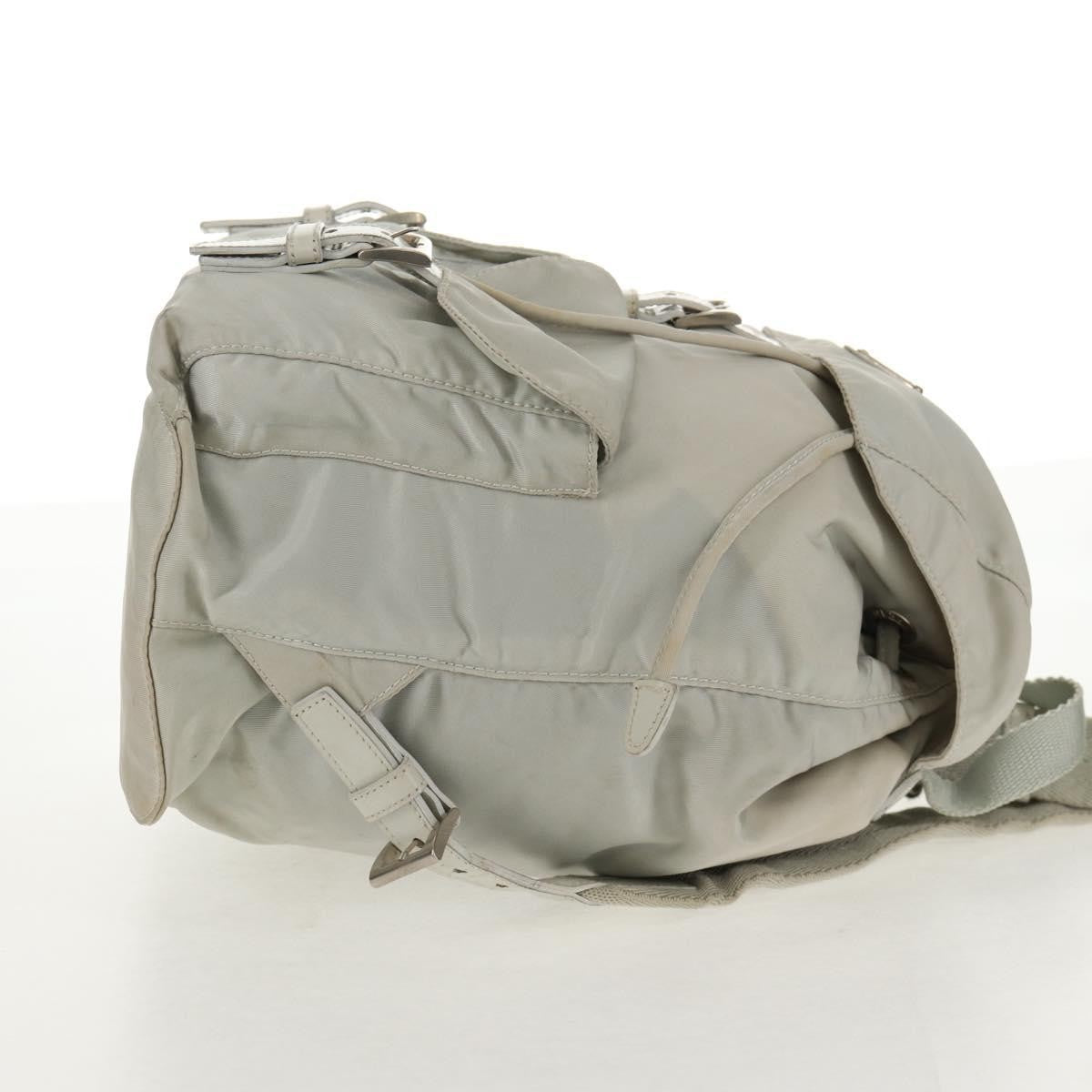 Prada Double Pocket Backpack Chain Shoulder Bag Re-Nylon Gray Nylon Backpack Bag (Authentic Pre-Loved)