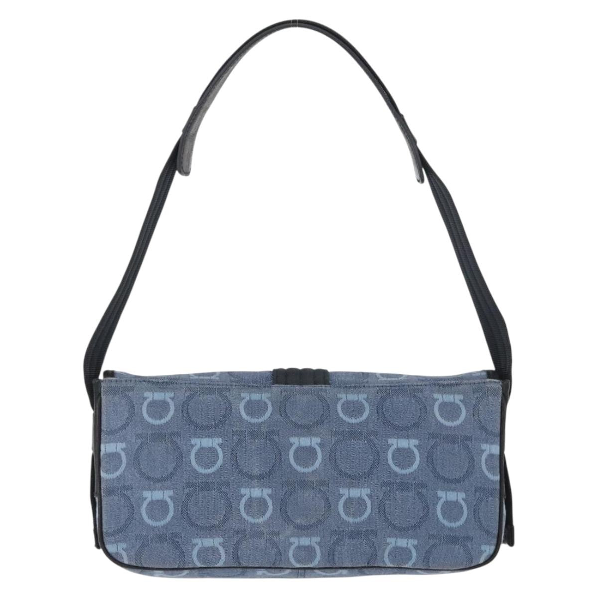 Salvatore Ferragamo Gancini Shoulder Bag Canvas Navy Canvas Shoulder Bag Bag (Authentic Pre-Loved)