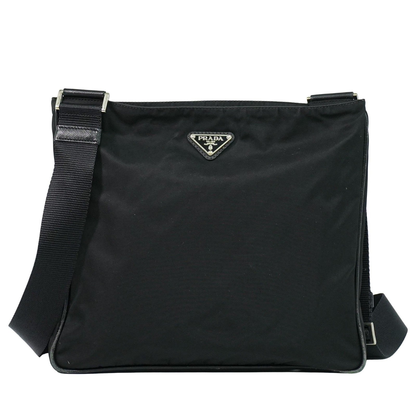 Prada Flat Messenger Bag Tessuto Black Nylon Shoulder Bag Bag (Pre-Loved)