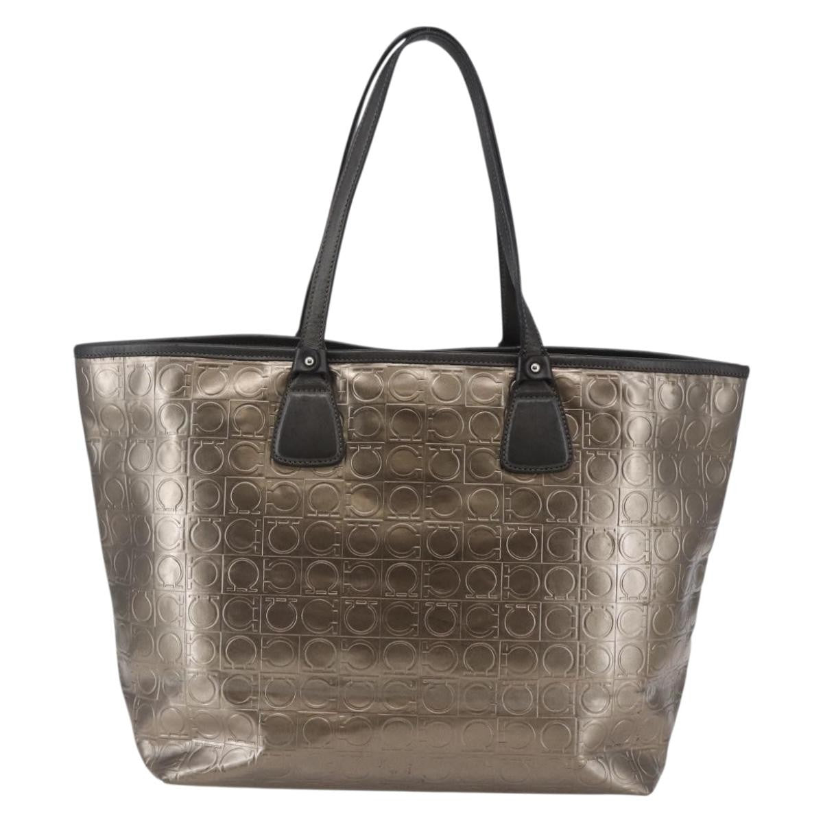 Salvatore Ferragamo Gancini Tote Patent Leather Gold Patent_Leather Tote Bag Bag (Authentic Pre-Loved)