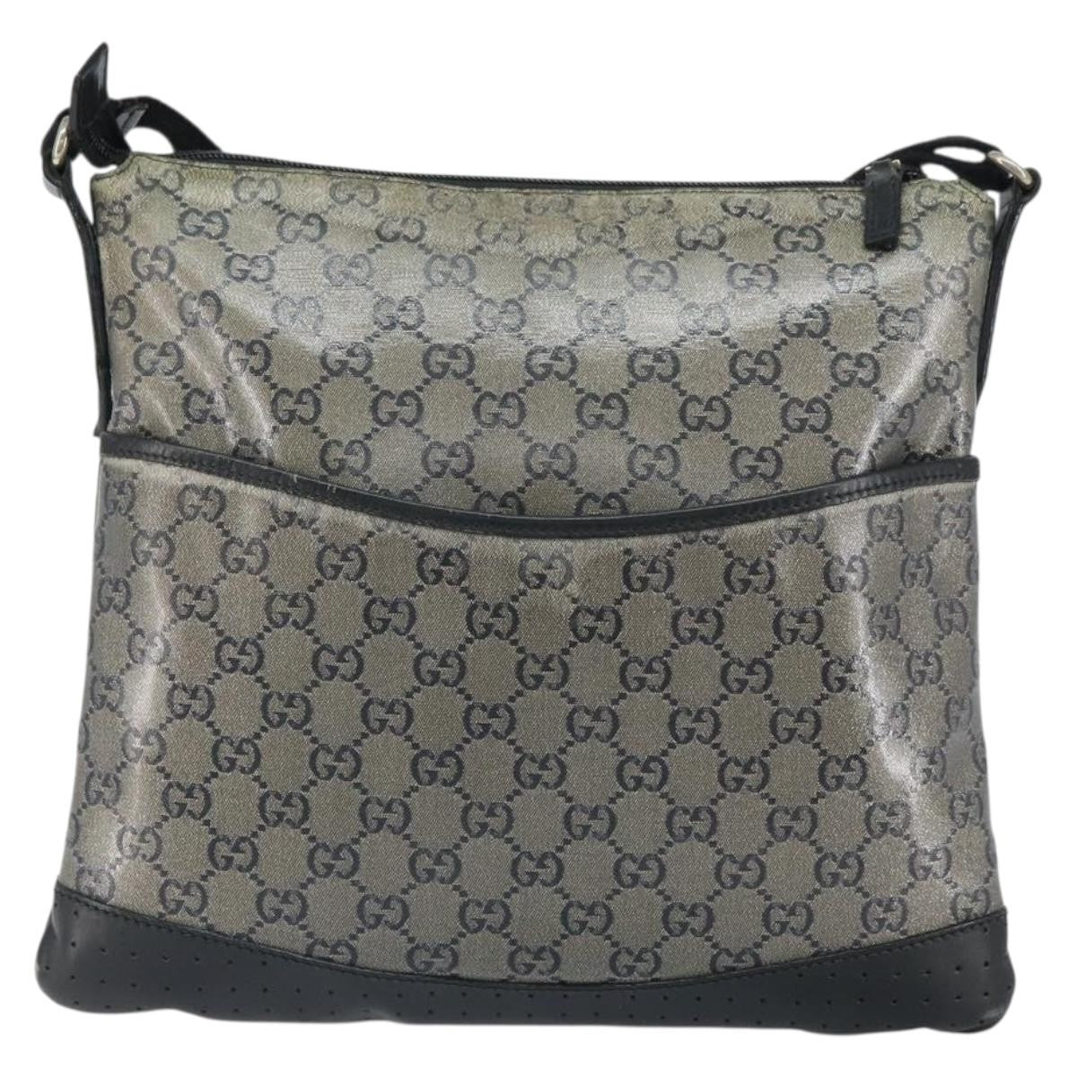 Gucci Zip Messenger Bag Gg Canvas With Perforated Leather Navy Canvas Shoulder Bag Bag (Pre-Loved)