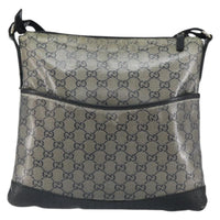 Gucci Zip Messenger Bag Gg Canvas With Perforated Leather Navy Canvas Shoulder Bag Bag (Pre-Loved)