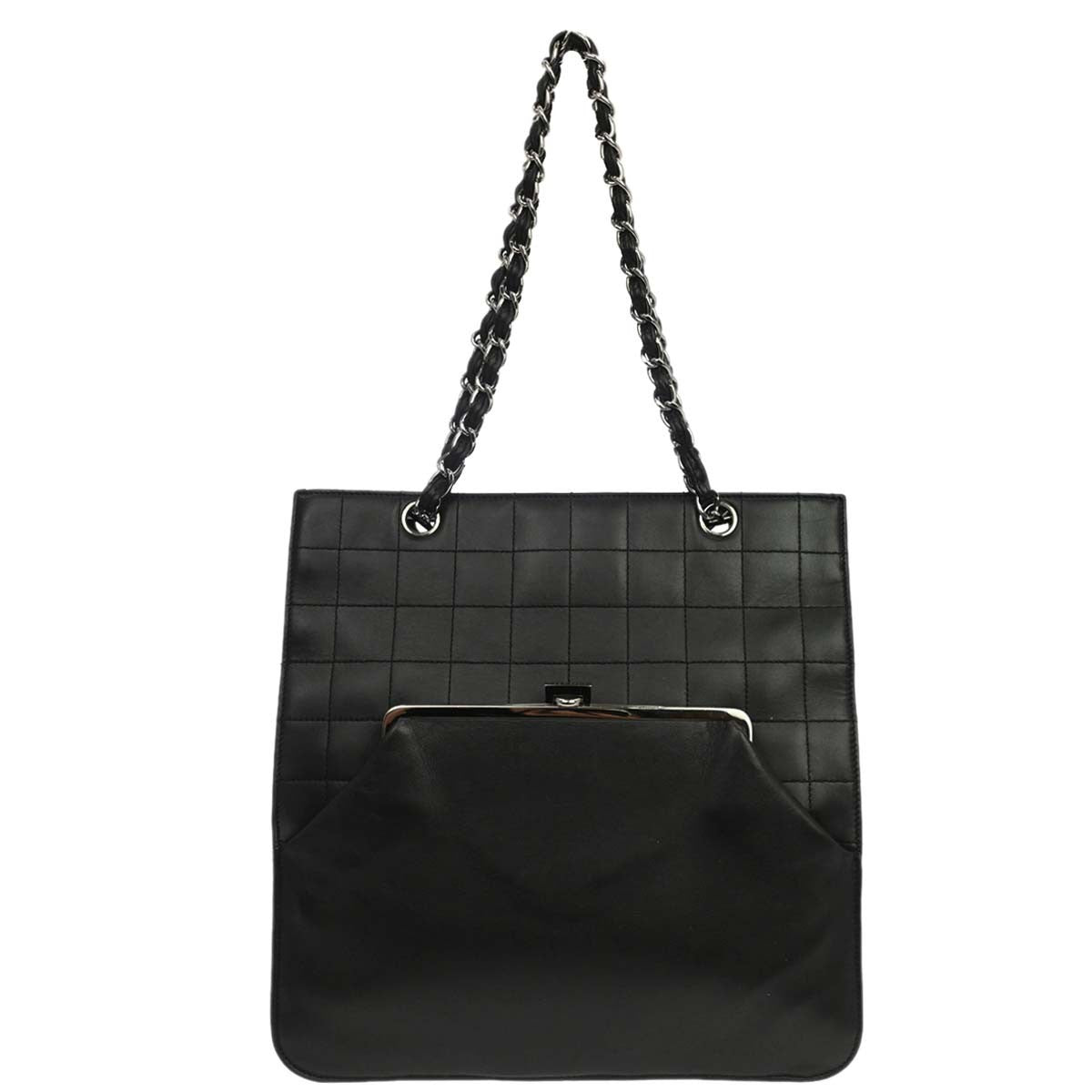 Chanel Chocolate Bar Cc Tote Quilted Leather Black Leather Tote Bag Bag (Authentic Pre-Loved)