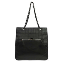 Chanel Chocolate Bar Cc Tote Quilted Leather Black Leather Tote Bag Bag (Authentic Pre-Loved)