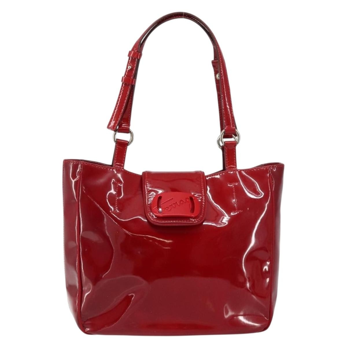 Salvatore Ferragamo Vintage Tote Bag Patent Leather Red Patent_Leather Tote Bag Bag (Authentic Pre-Loved)