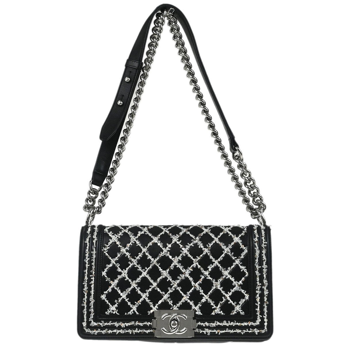 Chanel Boy Flap Bag Sequin Quilted Calfskin Black Leather Shoulder Bag Bag (Authentic Pre-Loved)