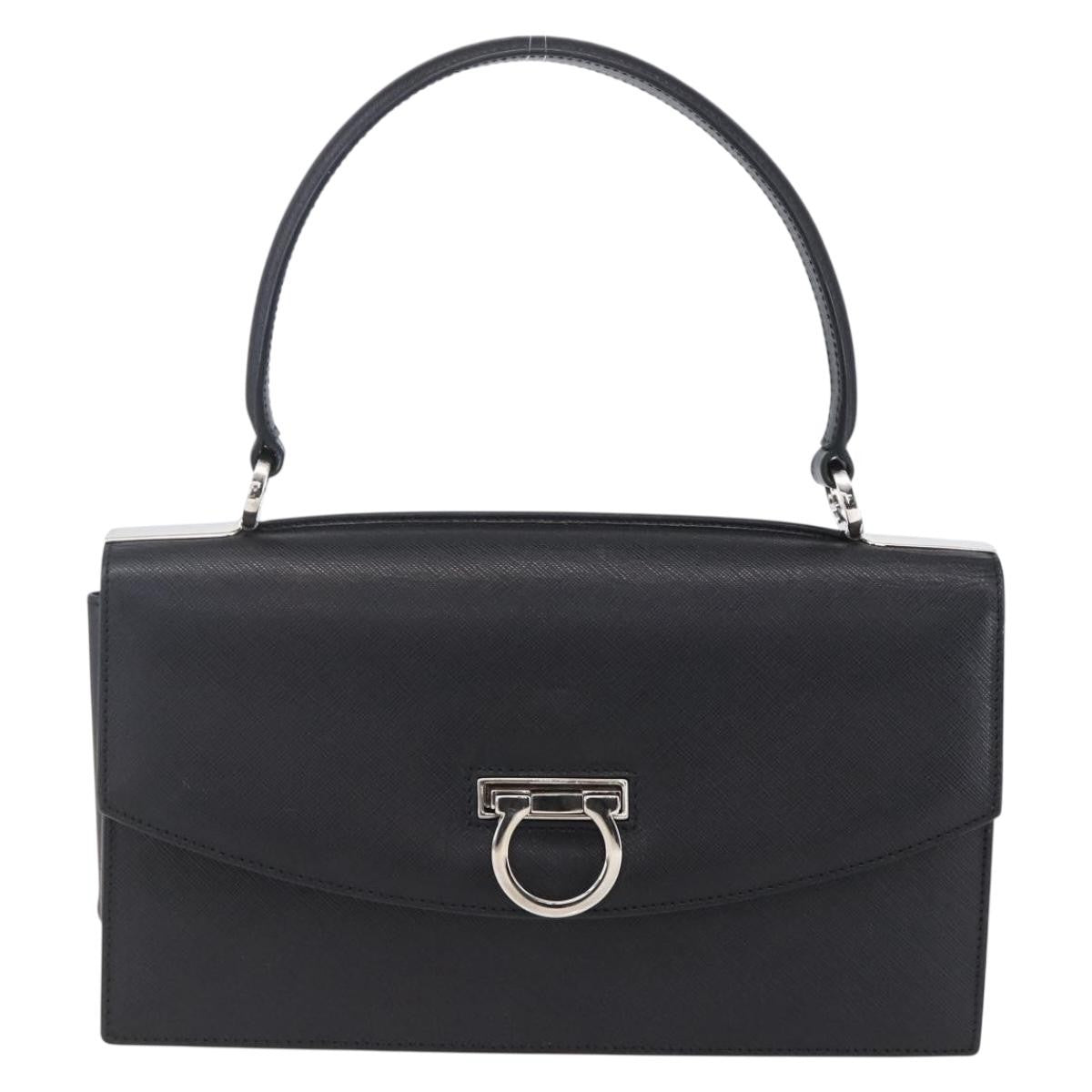 Salvatore Ferragamo Gancini Handbag Leather Black Leather Shoulder Bag Bag (Pre-Loved)