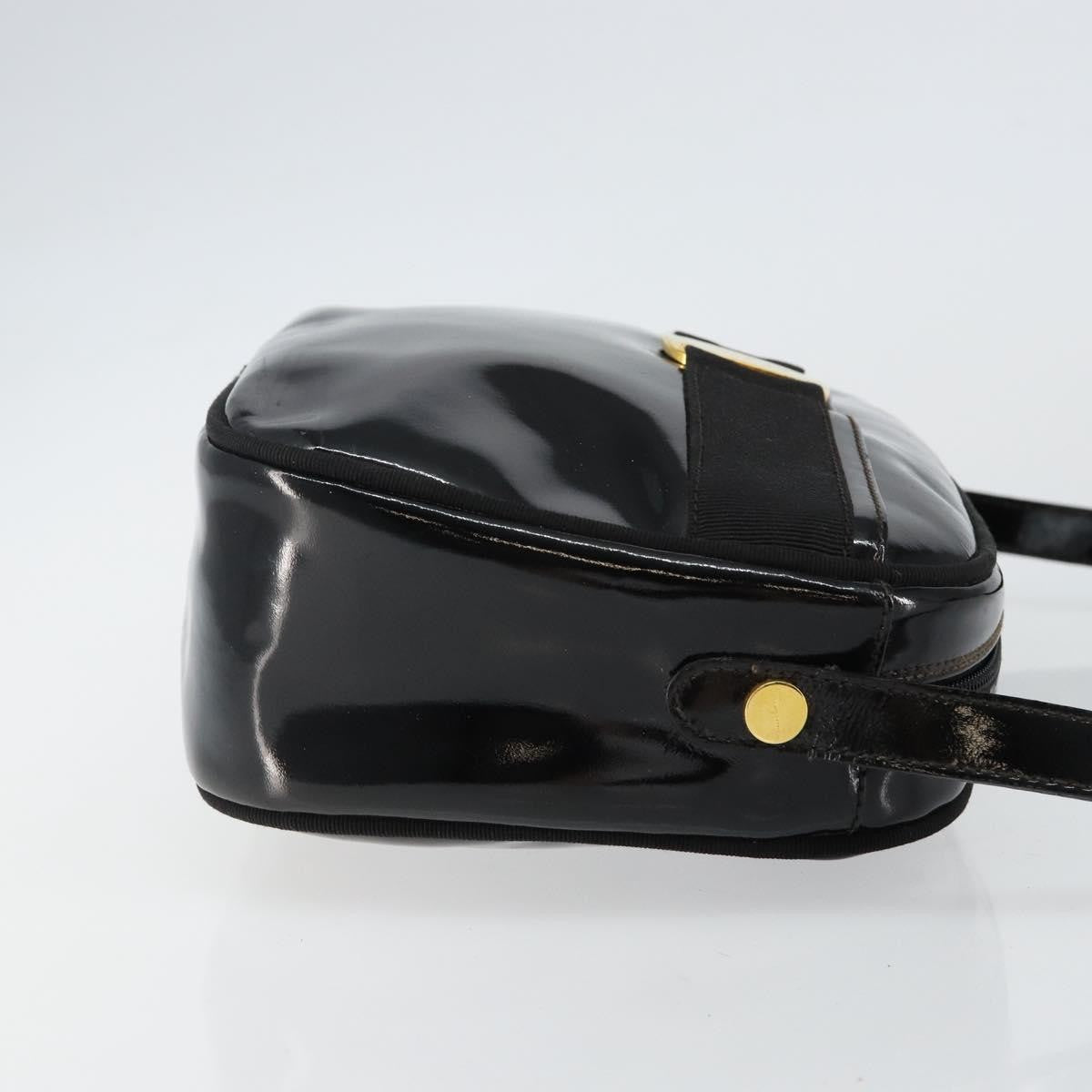 Salvatore Ferragamo Vala Shoulder Bag Patent Leather Black Patent_Leather Bag (Authentic Pre-Loved)