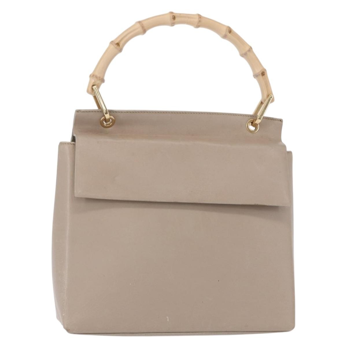 Gucci Vintage Bamboo Handle Bag Leather Beige Leather Handbag (Authentic Pre-Loved)