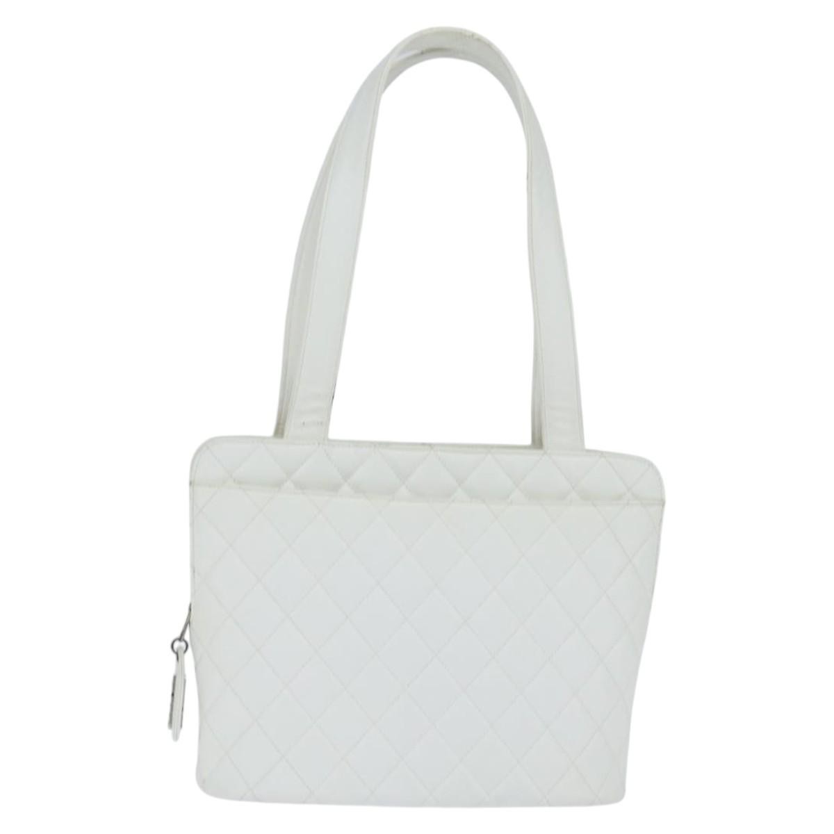 Chanel Vintage Cc Zip Around Bowler Bag Quilted Caviar White Leather Tote Bag Bag (Pre-Loved)