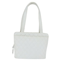 Chanel Vintage Cc Zip Around Bowler Bag Quilted Caviar White Leather Tote Bag Bag (Pre-Loved)