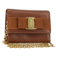 Salvatore Ferragamo Vala Shoulder Bag Embossed Leather Brown Leather Shoulder Bag Bag (Pre-Loved)