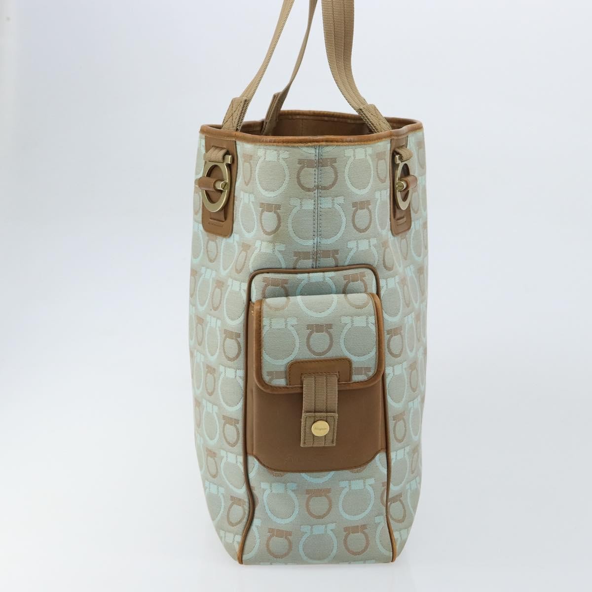 Salvatore Ferragamo Gancini Tote Gancini Canvas Blue Canvas Tote Bag Bag (Authentic Pre-Loved)