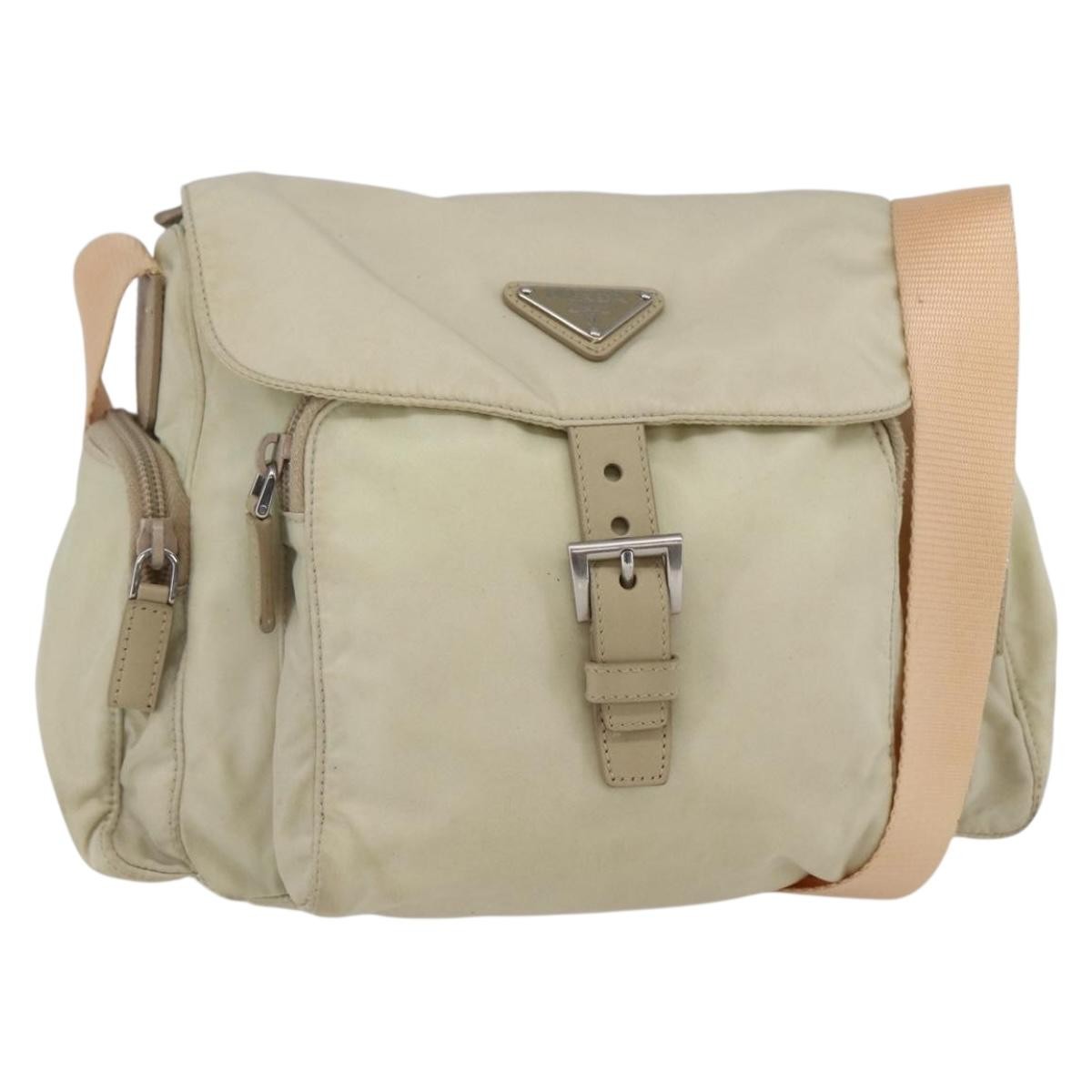 Prada Buckle Messenger Bag Tessuto Beige Nylon Shoulder Bag Bag (Authentic Pre-Loved)