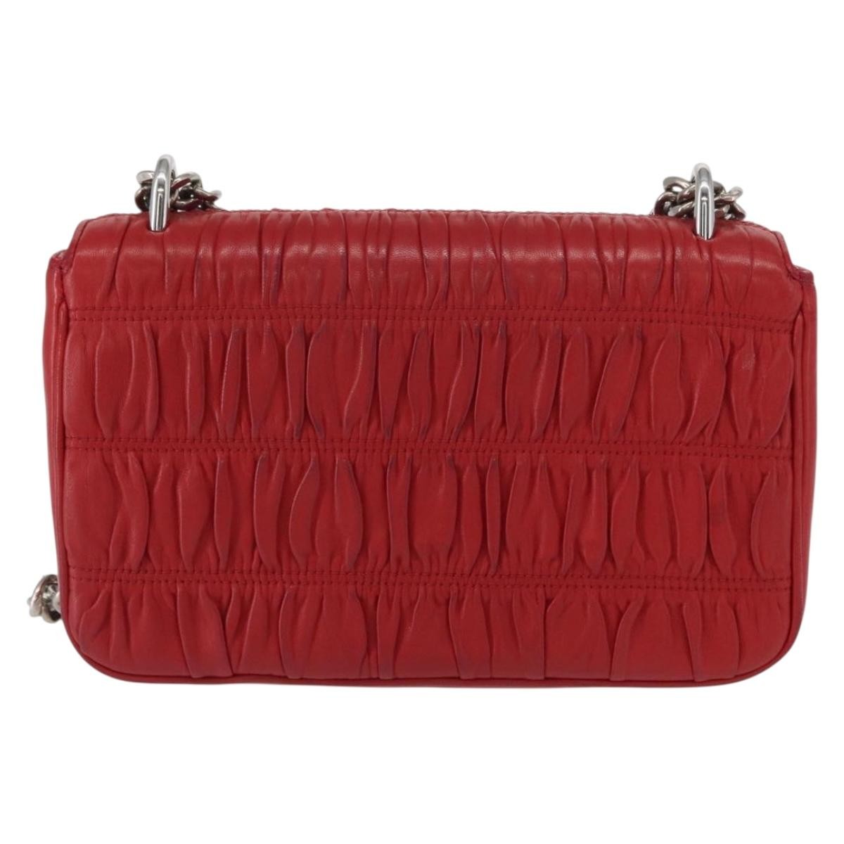 Prada Gaufre Chain Flap Shoulder Bag Nappa Leather Red Leather Shoulder Bag Bag (Pre-Loved)