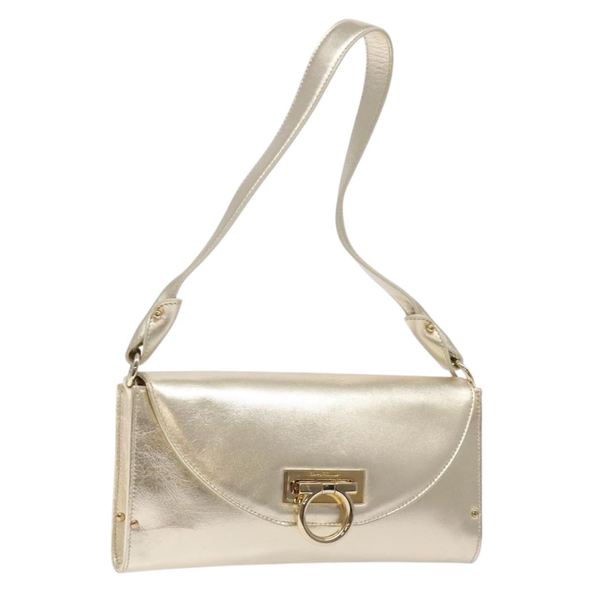 Salvatore Ferragamo Gancini Shoulder Bag Leather Gold Leather Shoulder Bag Bag (Authentic Pre-Loved)