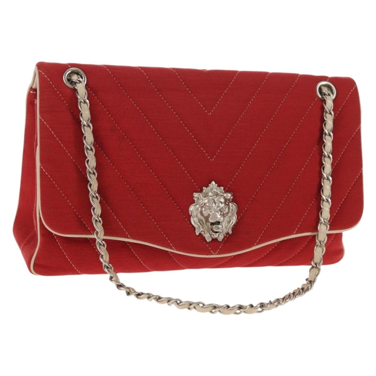 Chanel Leo Lion Flap Bag Chevron Jersey Red Cotton Shoulder Bag Bag (Authentic Pre-Loved)