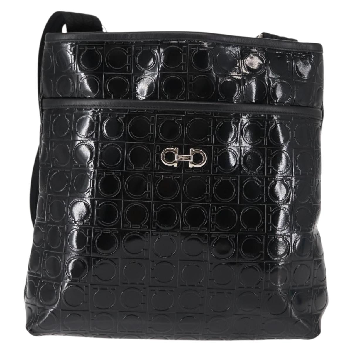 Salvatore Ferragamo Gancini Shoulder Bag Patent Leather Black Patent_Leather Shoulder Bag Bag (Authentic Pre-Loved)
