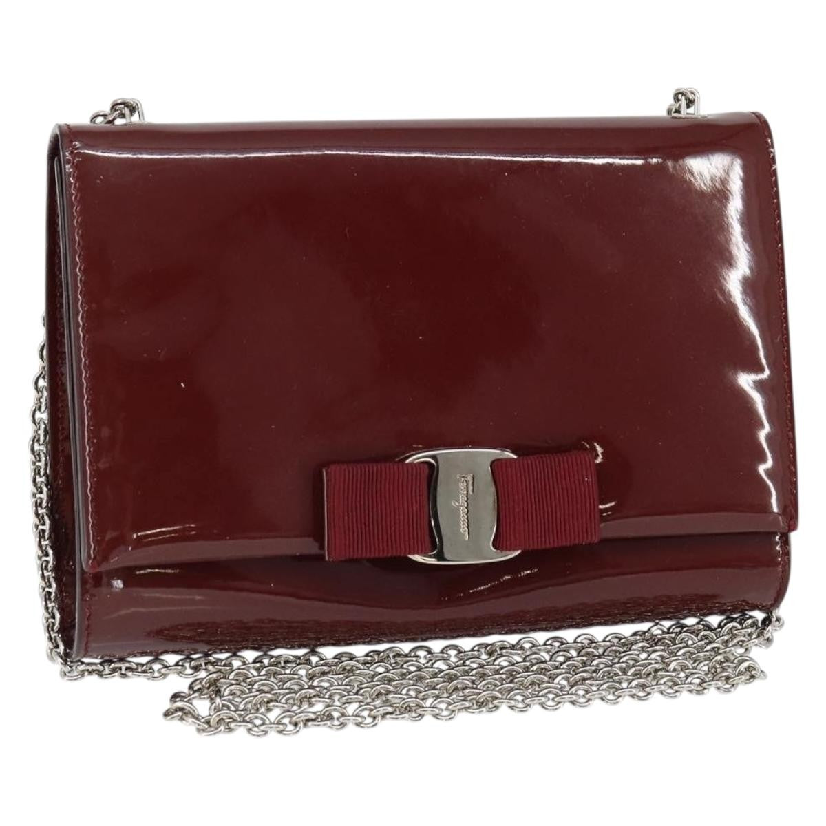 Salvatore Ferragamo Vala Chain Shoulder Bag Patent Leather Red Patent_Leather Shoulder Bag Bag (Authentic Pre-Loved)
