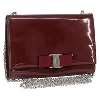 Salvatore Ferragamo Vala Chain Shoulder Bag Patent Leather Red Patent_Leather Shoulder Bag Bag (Authentic Pre-Loved)