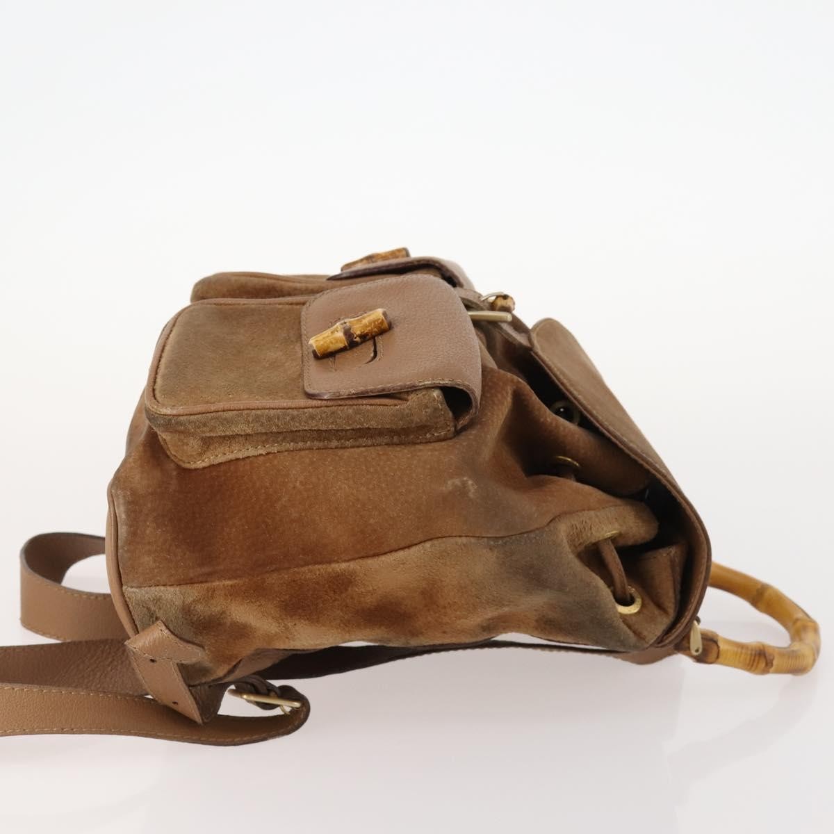 Gucci Vintage Bamboo Backpack Suede And Leather Brown Suede Backpack Bag (Authentic Pre-Loved)