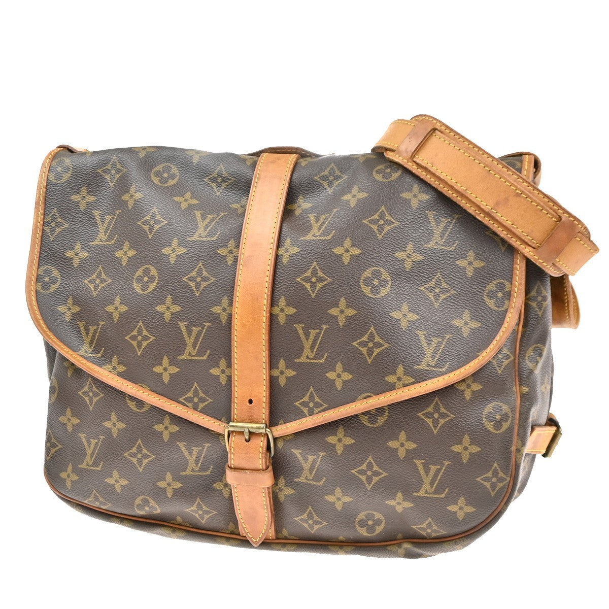 Louis Vuitton Saumur Handbag Monogram Canvas Brown Leather Shoulder Bag Bag (Authentic Pre-Loved)