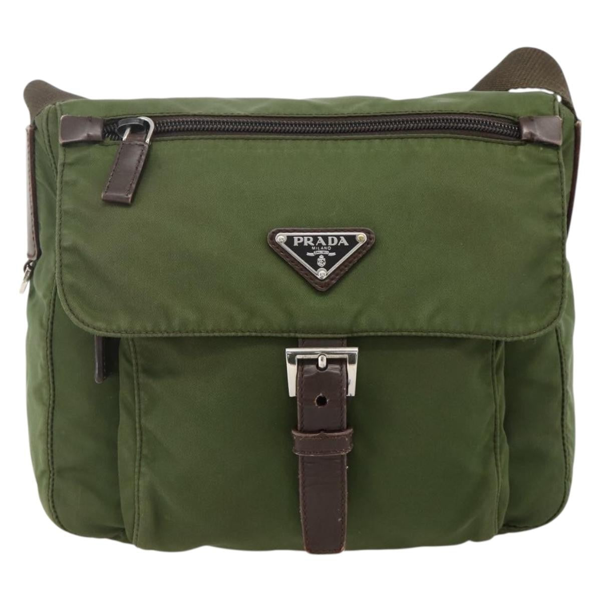 Prada Buckle Messenger Bag Tessuto Green Nylon Shoulder Bag Bag (Pre-Loved)