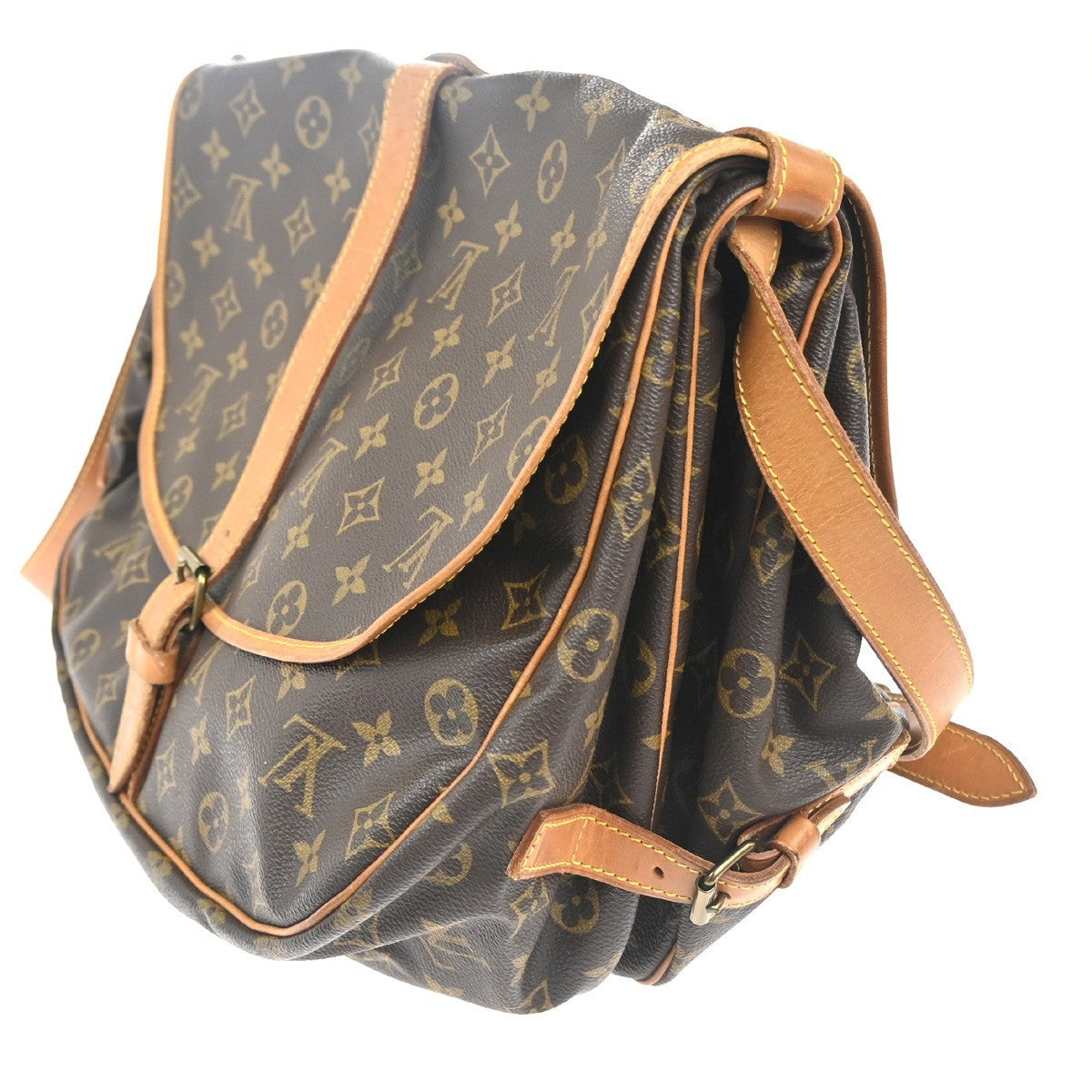 Louis Vuitton Saumur Handbag Monogram Canvas Brown Canvas Shoulder Bag Bag (Pre-Loved)
