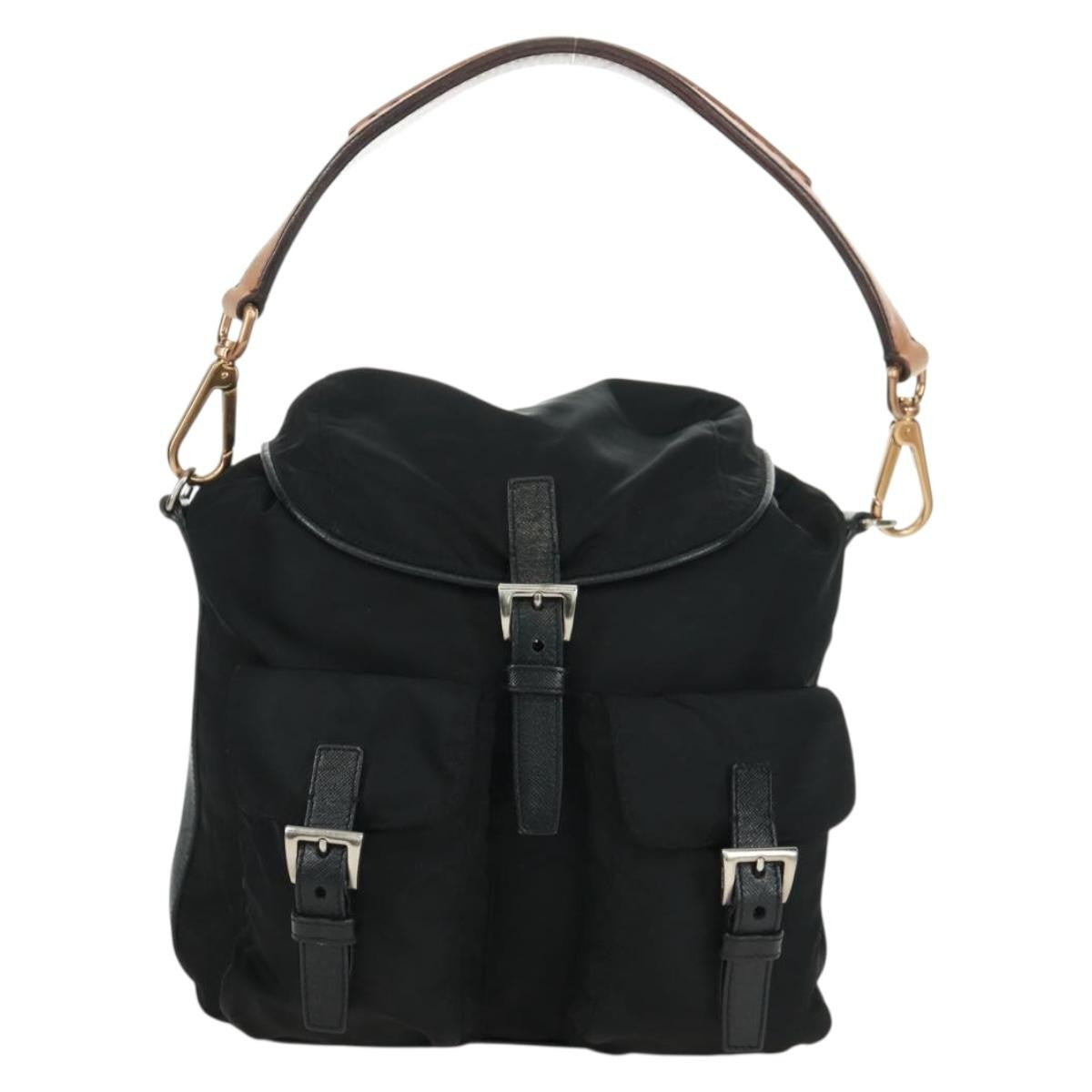 Prada Double Pocket Drawstring Shoulder Bag Tessuto Black Nylon Shoulder Bag Bag (Pre-Loved)